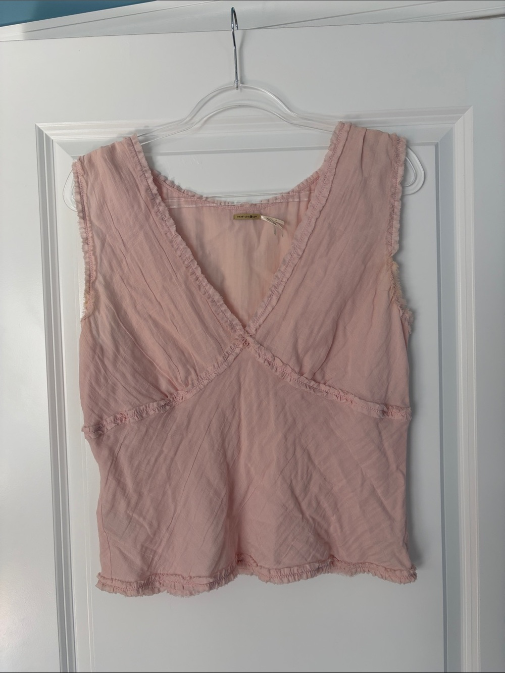 Vintage Max Studio Sleeveless Light Pink V Neck Silk Cotton Blend Top Size L